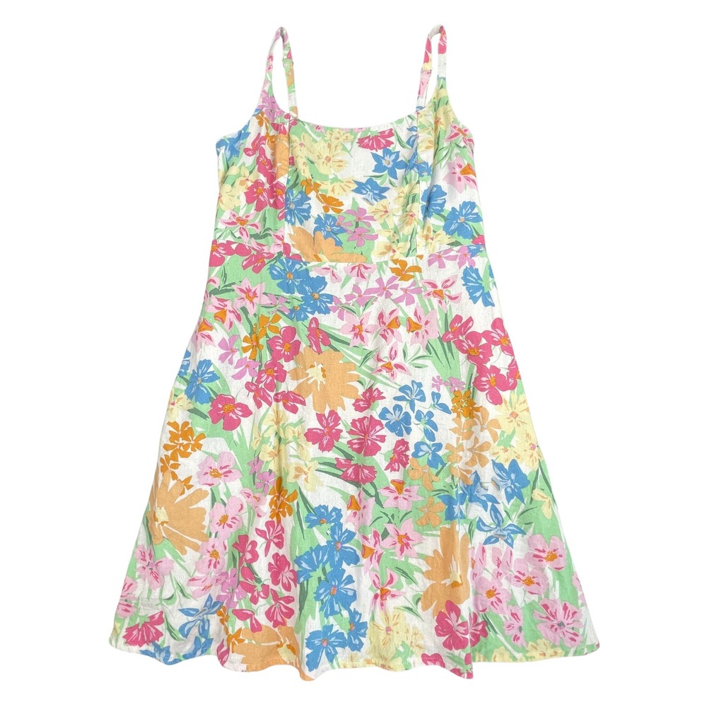 Old Navy Floral Linen Blend Cottage Boho Milkmaid Mini Dress Womens Medium Pockt